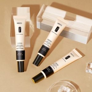 Three tubes of makeup isolation cream 30g displayed on clear acrylic props