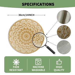 Round 14-inch mandala linen placemat with machine washable and fade resistant fabric
