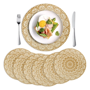 Round Linen Blend Placemat Mandala Printed Heat Resistant Washable Table Mat Bohemian Style Dining Room Home Table Decoration