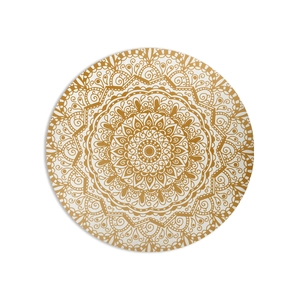 Round mandala pattern linen placemat with gold bohemian geometric print for table decor