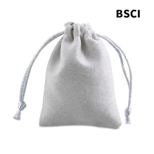 Jewelry Drawstring Pouch Soft Suede Microfiber Gift Packaging Storage Bag Protective Case Gray