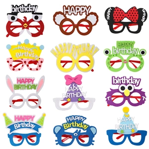 Set of 12 colorful cartoon felt birthday party glasses frames for kids and adults decor