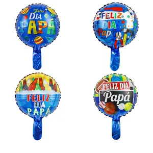 Blue foil balloons with Spanish Feliz Dia Papa sports and hobby motifs for Father's Day