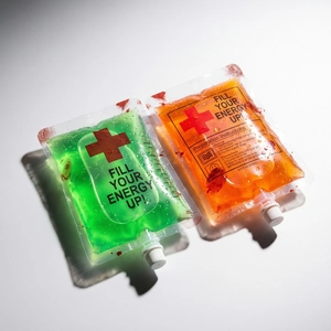 250ml blood infusion bag for Halloween party drinks with red cross design and screw cap