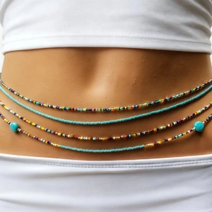 Bohemian Multicolor Seed Beads Starfish Shell Waist Chain For Women Artificial Pearl Beach Body Jewelry Summer Vacation Gift