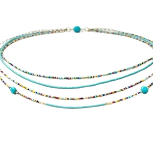 Bohemian multilayer starfish shell waist chain with colorful beads and turquoise accents