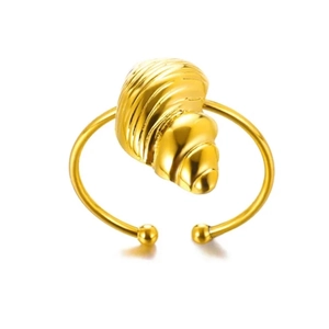 Elegant gold seashell open ring with textured spiral design and adjustable band