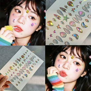 Face Gems Stickers Rhinestone Body Jewels Self-adhesive Holographic Crystals For Music Festival Stage Makeup