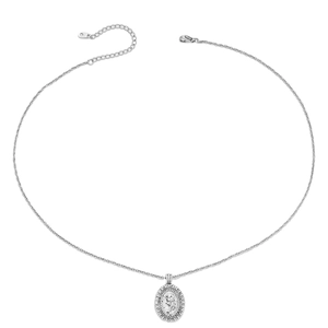 Minimalist silver-toned necklace with an oval rose relief pendant and fine chain