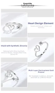 Detailed macro view of S925 silver hollow heart ring with cubic zirconia setting