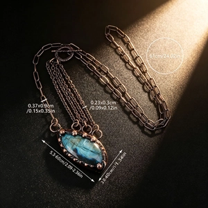 Vintage multi-layer bronze necklace with natural labradorite stone pendant for women