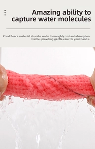 Strong absorbent pink coral fleece hand towel showing quick drying and soft texture details