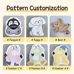 Absorbent coral fleece hand towels with cute animal designs and hanging loops
