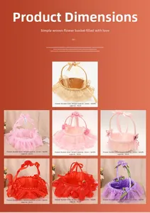 Detailed size chart showing height and width for seven woven wedding flower basket styles