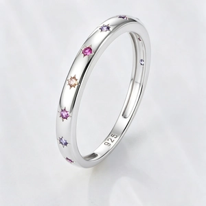 S925 sterling silver ring featuring colorful zircon stones and star-shaped settings