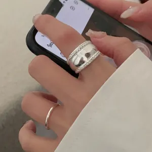 Minimalist S925 sterling silver twist ring set with wheat pattern adjustable band