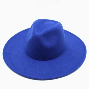 Classic royal blue wide brim wool fedora hat for men and women featuring a flat brim design