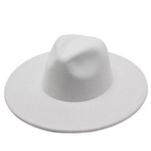 Classic white wool fedora hat with wide brim and dented top for men and women