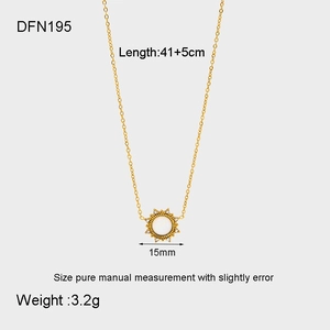 Detail of sunflower pendant necklace showing 15mm diameter and 41+5cm chain length specs