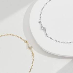 925 Sterling Silver Lightning Bolt Bracelet For Women Zirconia Pavé Minimalist Adjustable Chain Gold Silver Jewelry Gift
