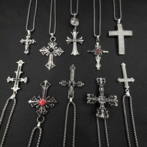 Cross Necklace Pendant Zinc Alloy Hip Hop Gothic Vintage Style Jewelry For Men Unisex Rhinestone Inlaid