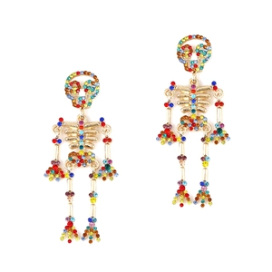 Gothic Skeleton Skull Dangle Earrings Zinc Alloy Rhinestone Artificial Pearl Halloween Party Jewelry For Women Gold Silver Black Multicolor