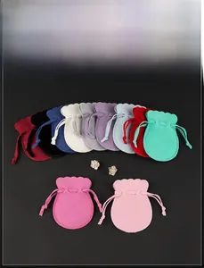Detailed fan layout showing 11 colors of velvet drawstring jewelry storage pouches