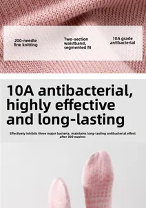 Detail of pink 200-needle yoga socks showing 10A antimicrobial knit and anti-slip dots