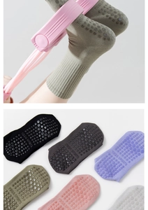 Detail view of non-slip silicone grippers on the sole of mid-tube yoga sports socks