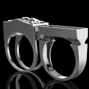 Punk style silver skull rings set in polished metal with relief texture and hollow design