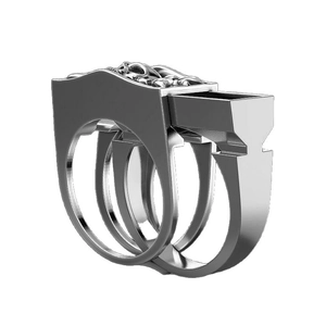 Punk style skull ring with hidden compartment in matte dark grey stainless steel finish