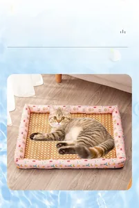 Detail of woven rattan cooling mat with pink cartoon border and 3D breathable structure