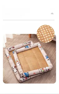 Detail of woven fiber cooling mat for dogs with panda pattern and breathable texture