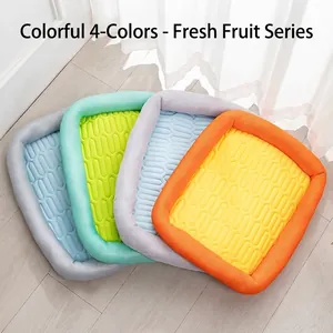 Breathable honeycomb cooling pet mat with padded edges in four vibrant colors for dogs and cats