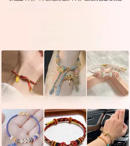 Detail of colorful braided cord necklaces with enamel charms and cute rabbit ears decoration