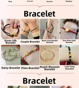 Detailed collection of handmade woven bracelets with various traditional gold pendants