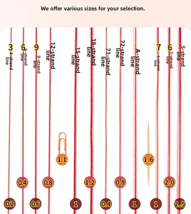 Detailed size guide for red DIY jewelry cord from 0.2mm to 2.5mm for bracelets