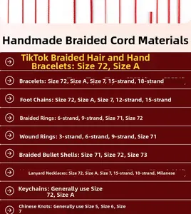 Detailed chart of red nylon cords for DIY jewelry weaving and Chinese knots