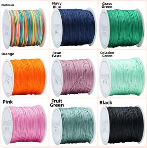 Macro detail of high-quality 72# nylon cords in 9 vibrant colors for DIY jewelry weaving
