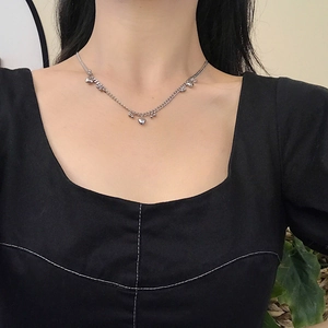 S925 silver beaded heart necklace for women featuring small charms on a delicate chain