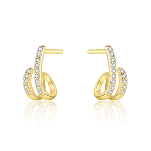 Modern 925 sterling silver 18K gold intertwined hoop earrings with sparkling zircon stones