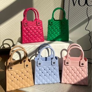 Waterproof EVA tote bags with diamond lattice cutout design in five candy colors