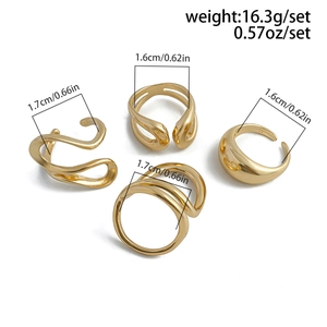 Detailed size specifications for four-piece minimalist gold molten ring set, 16.3g total weight
