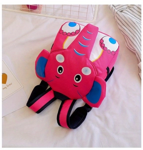 Top view of pink elephant backpack for kids with cute 3D ears and adjustable straps