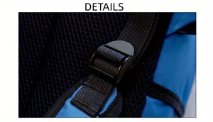 Detail of breathable honeycomb mesh padding and adjustable shoulder strap buckle on blue bag