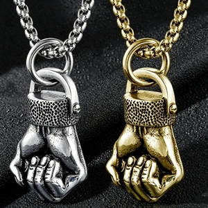 Fist Pendant Necklace Men Zinc Alloy Stainless Steel Chain Fitness Sports Hip Hop Retro Style Jewelry Accessory
