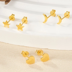 Minimalist gold S925 sterling silver earring set with star moon and heart shapes
