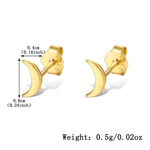 Detailed view of gold moon stud earring with S925 hallmark and size dimensions