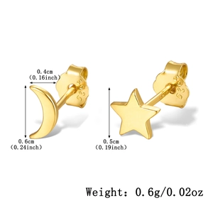 Detailed view of gold star and moon studs with S925 hallmark and precise dimensions