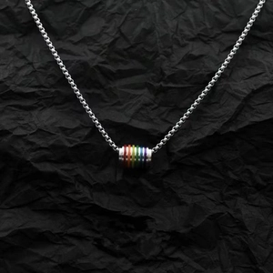 Unisex Hip Hop Rainbow Pendant Necklace Titanium Steel Colorful Striped Cylinder Drip Oil Enamel Box Chain Jewelry Gift